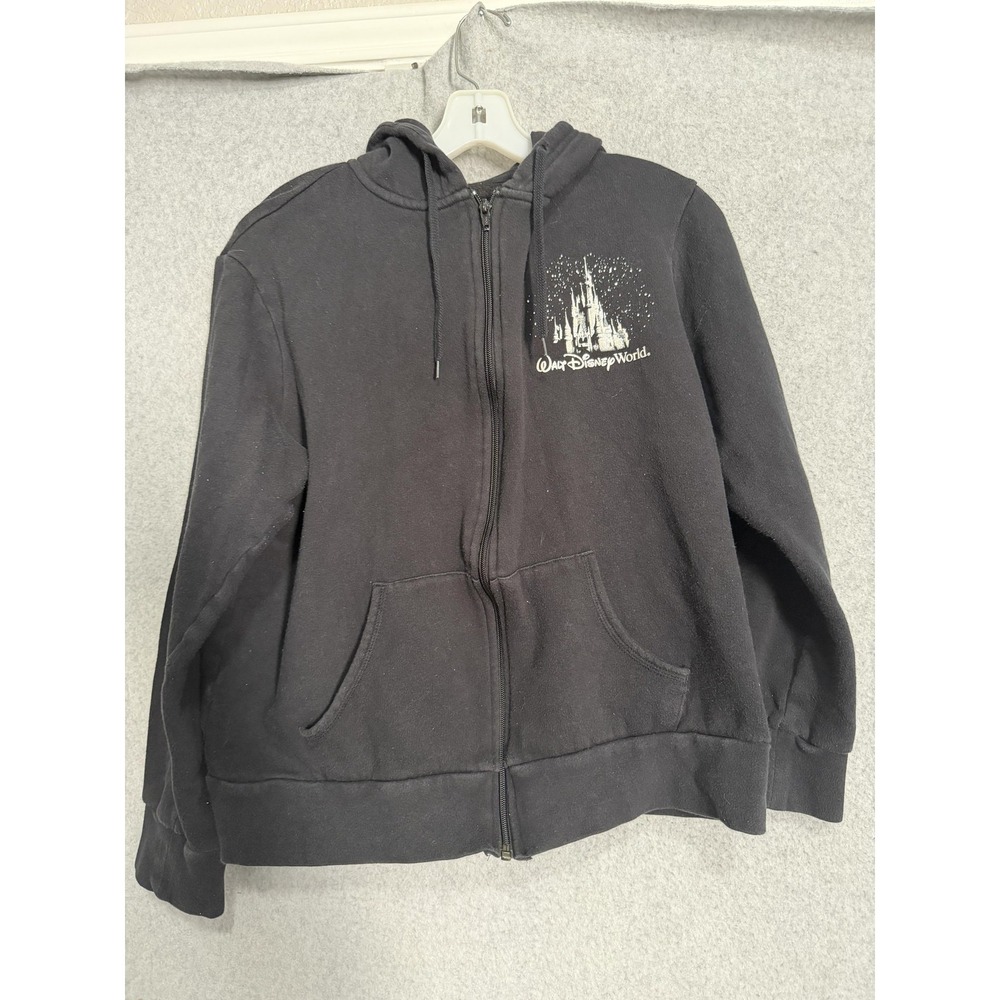Disney Parks Hoodie Women's XL Black Full Zip Fleece Walt Disney World Castle